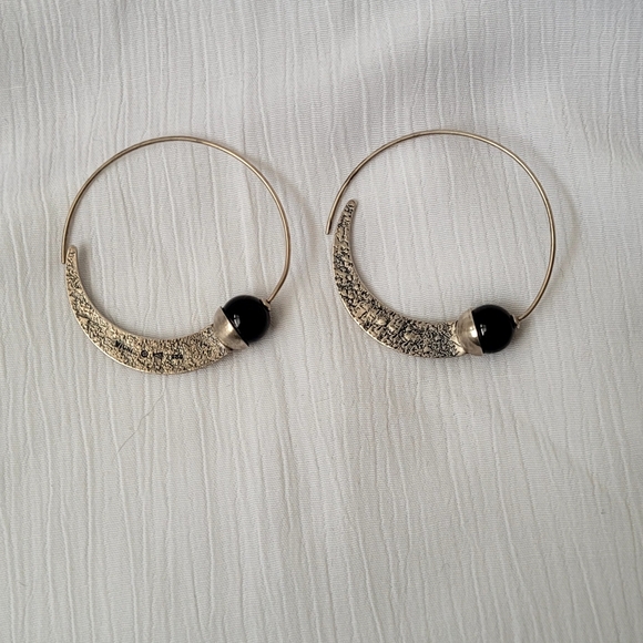 Elegant Silpada Sterling Silver Black Chalcedony Comet Tail Hoop Earrings W1874 - Picture 5 of 11